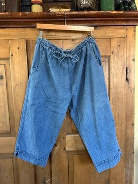 VINTAGE 90s Rag Top USA Light Blue Denim Capris Pants Elastic Waist Size 3X